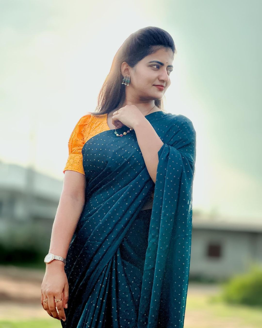 Hyderabad TV Actress Shiva Jyothi in Green Saree7